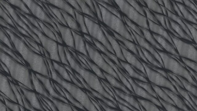 Braided River Channels Shifting Across a Pale Gravel Flat, Aerial Top Down Seamless Loop in deep grey tones