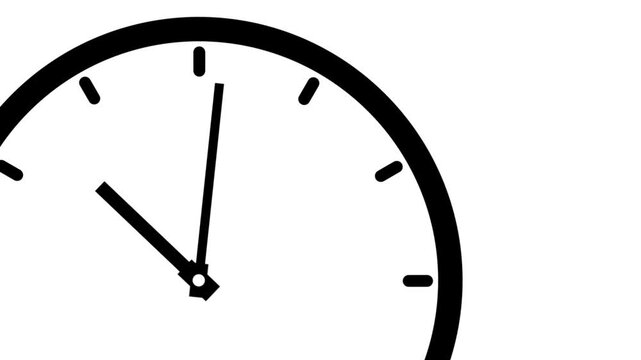 Clock hands rotate clockwise across a white background