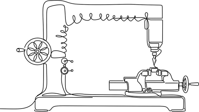 Industrial lathe machine illustration white background.