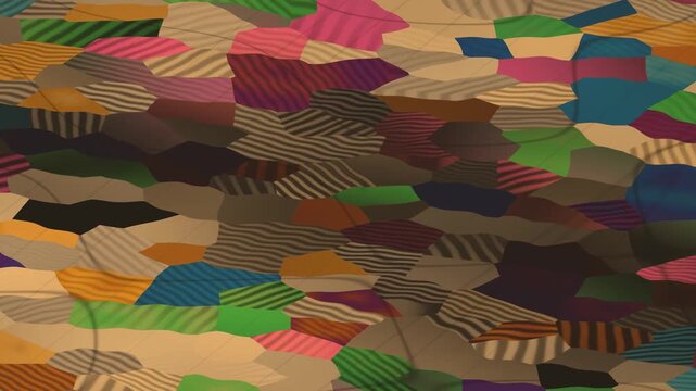 Crossed Polarized Light Mineral Grain Mosaic With Sweeping Extinction Bands Seamless Loop in rich amber tones