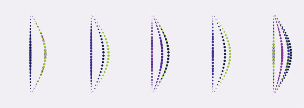 Abstract visualization of curved dot patterns in varying color gradients