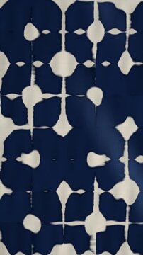Itajime Shibori Clamp Resist Dyeing With Indigo Capillary Bleed on Folded Cloth, Seamless Loop in rich indigo tones vertical 9:16