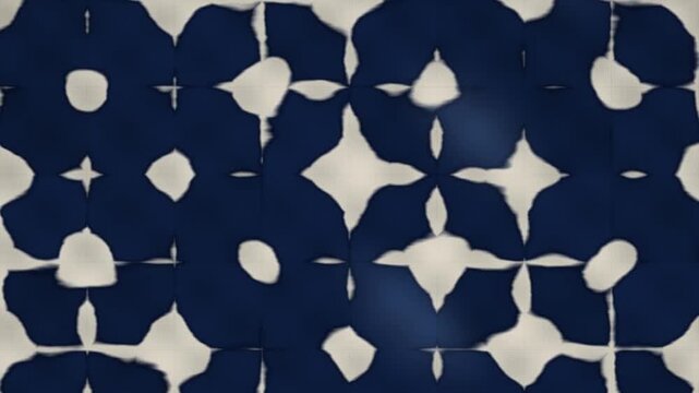 Itajime Shibori Clamp Resist Dyeing With Indigo Capillary Bleed on Folded Cloth, Seamless Loop in cool indigo tones