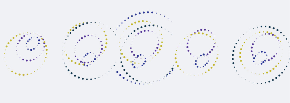 Abstract composition of concentric dotted circles in purple and green hues