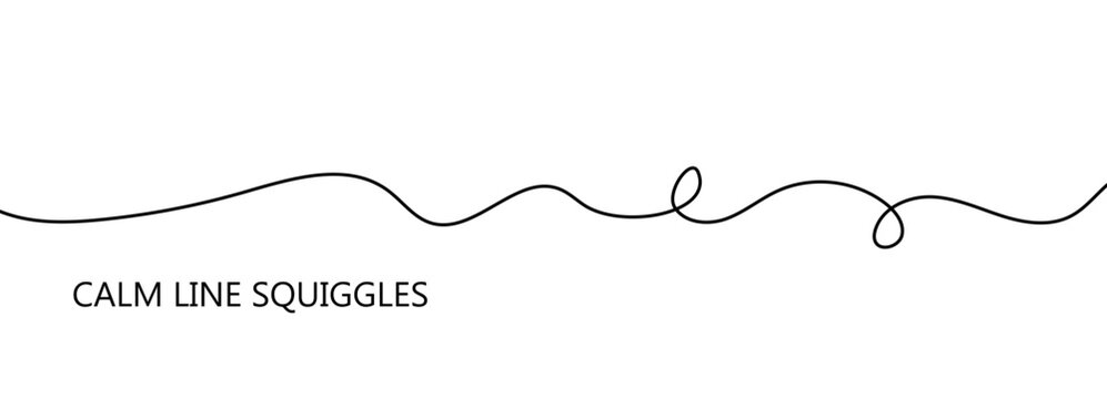 Curvy cable line abstract wavy and thin squiggle with a long curve drawing for organic hand-drawn decor. A continuous freehand divider or border in black and white through a simple vector.