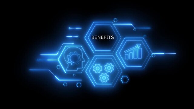 Abstract neon Hud knowledge ability business gear icon Glowing neon line concept. Glowing " EMPLOYE BENEFITS" button in German on a futuristic, abstract wave technology on black background.