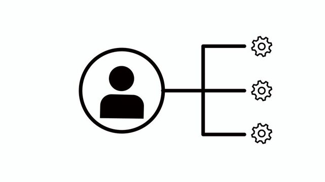 Animated gear with project manager icon on white background. Stakeholders management icon concept. Man people and gear icon.. Motion graphics of setting concept with alpha