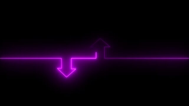 Neon arrow doing direction information animation on black background, Abstract dynamic neon arrow icon animation..4k motion video.