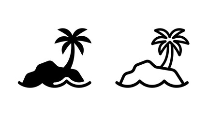 Tropical island with palm tree and ocean waves vector icon set © MdDelowar