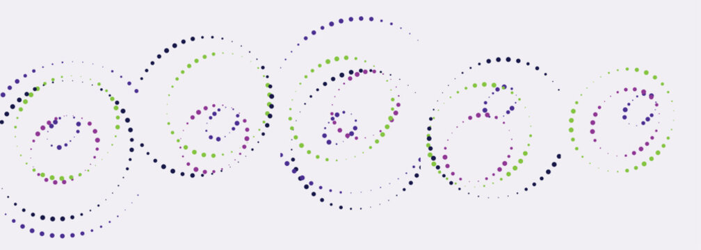 Abstract composition of colorful dotted circles against a light background