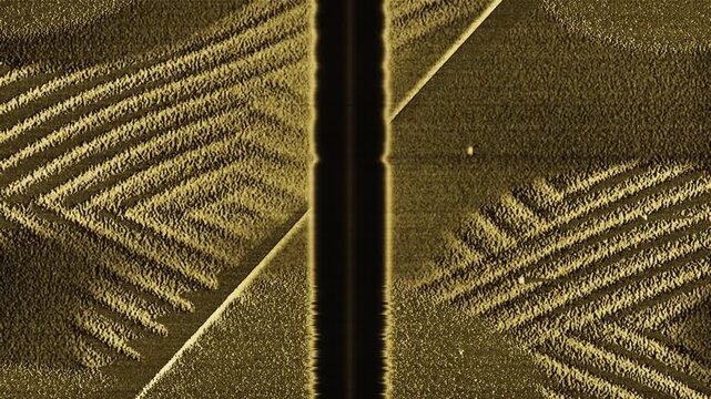 Side Scan Sonar Seabed Survey Waterfall With Acoustic Shadows Seamless Loop in soft brass tones