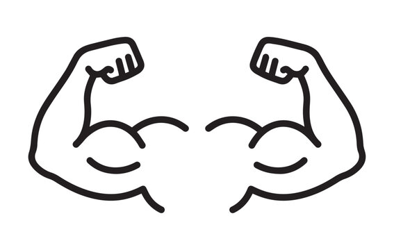 Simple line art icon of two muscular arms flexing to show strength and power in fitness