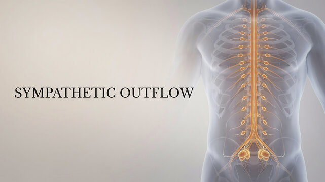 Medical illustration showing the human sympathetic nervous system outflow track