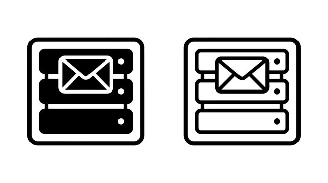 Email server box icon showing networked messages and secure data storage