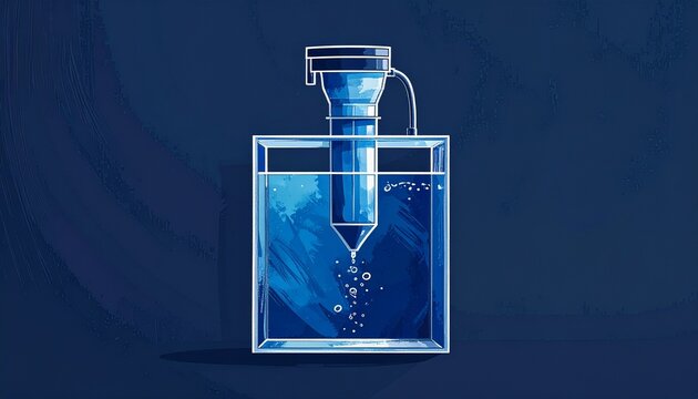 Laboratory glassware with blue liquid and funnel setup.