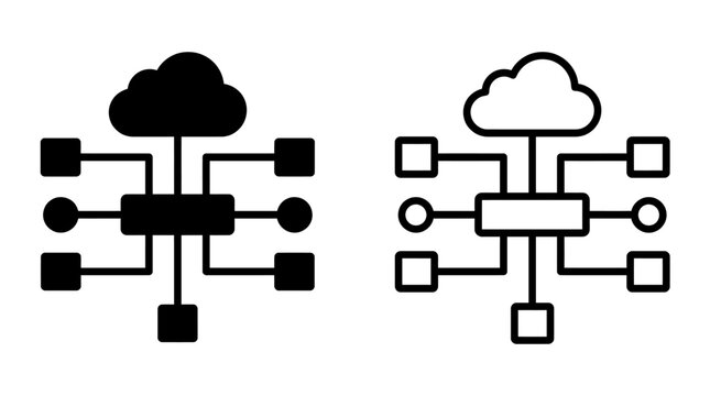 Cloud computing network architecture diagram icon set with computing