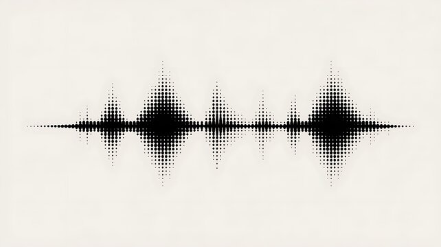 Black halftone sound wave vector isolated on transparent background. Abstract music waveform with grain dot effect, audio frequency, equalizer pattern for podcast, music, social media, PNG