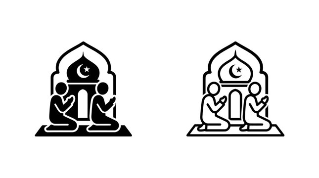 People praying inside a mosque silhouette icon illustration with religion