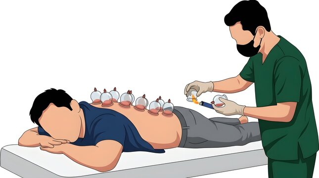 Medically Stimulated Back Cupping Therapy Man Lying Face Down