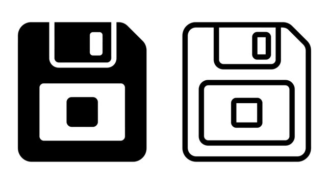 Floppy disk save data icon vector graphic silhouette and outline