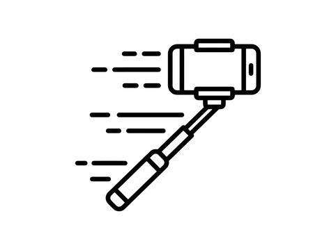 Smartphone on a selfie stick capturing motion while traveling with a modern lifestyle