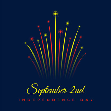 September 2, vietnam independence day, vietnamese fireworks flag on blue night sky background. National holiday september 2nd vietnam independence day. Greeting card. Vector