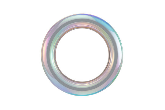 Iridescent circular ring with pastel rainbow reflections