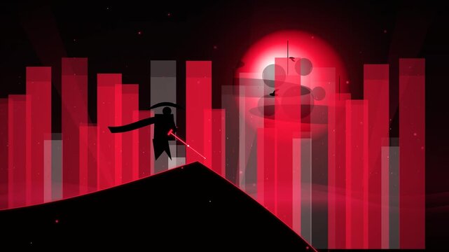 Samurai Silhouette Under Red Moon