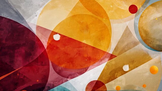 Dynamic abstract painting with bold red and yellow geometric shapes