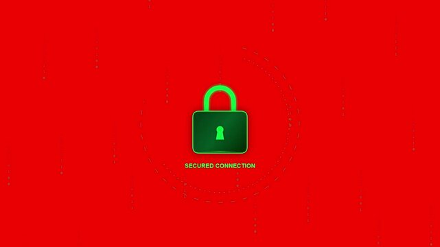 Digital green padlock on red background showing secured connection