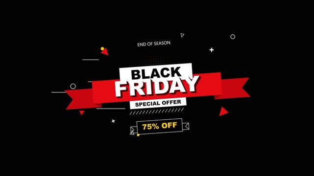 Black Friday special offer seventy five percent off sale motion graphics footage on black background