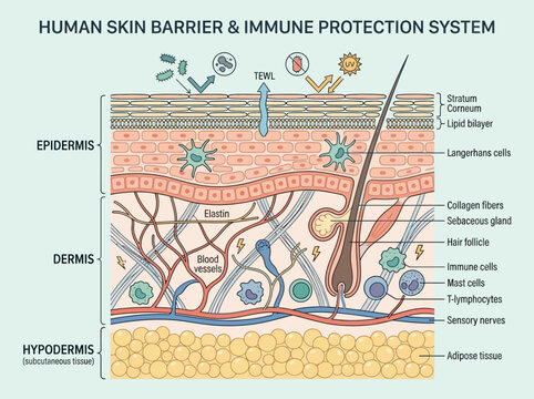 Skin Barrier Structure with Epidermis, Dermis and Immune Cells