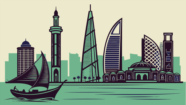 Doha Panoramic Cityscape Vector Silhouette with Modern Skyline