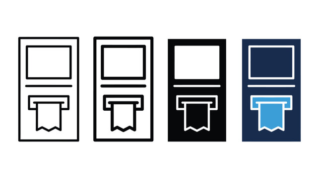 Ticket machine icon illustrated with four style options showing a paper receipt dispensing slot.