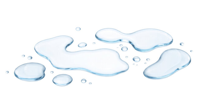 Realistic water splash droplets transparent PNG isolated liquid puddle clipart element for design overlays