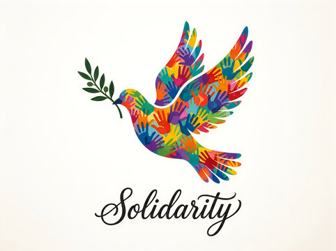 Colorful artistic dove of peace with olive branch for international peace day celebration and global solidarity concept