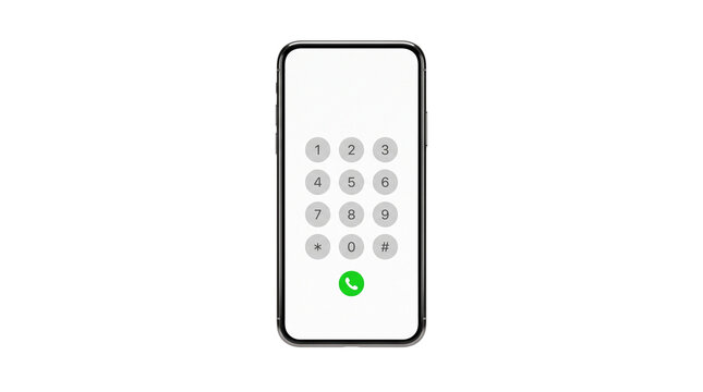 Isolated smartphone dial pad interface mockup transparent PNG, mobile phone call screen cutout for app design
