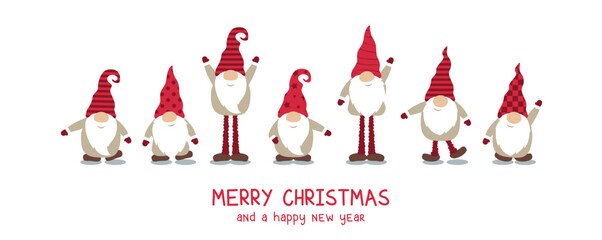 Fototapeta premium christmas greeting card with cute christmas dwarf vector illustration