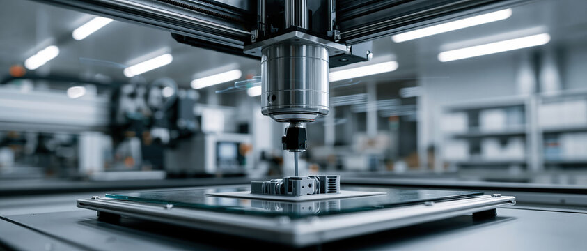 Cuttingedge additive manufacturing in action a precision 3D printer nozzle deposits layers onto a metal part in a bright, modern industrial facility. Perfect for innovation and tech.