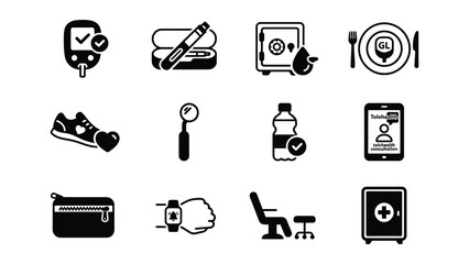 Fototapeta premium Collection of health lifestyle and telemedicine icons with transparent background