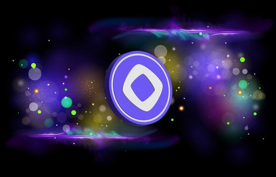 Image of monad-mon virtual currency on digital background. 3D drawings.