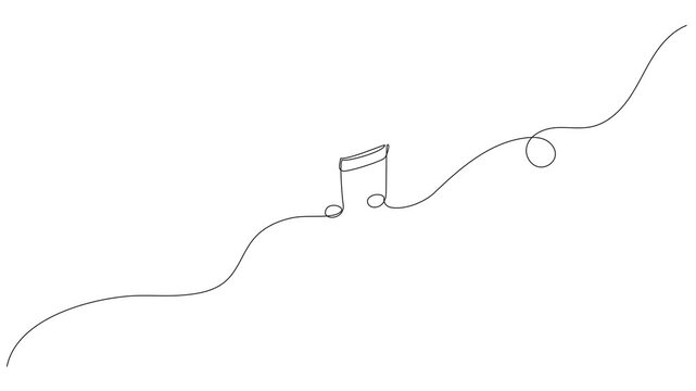 animated continuous line drawing of a musical note, minimalist music concept line art animation