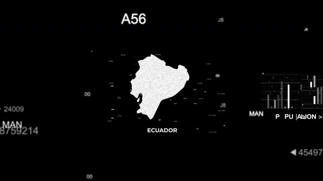 Ecuador map animation showcasing economy, infrastructure, technology, population, energy, trade, and national development data for presentations, films, documentaries, and motion graphics.