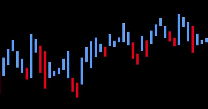 Graph, chart and dark background with line for statistics, insight and info for finance report. Display, infographics and animation for profit increase, decrease and financial growth for analytics