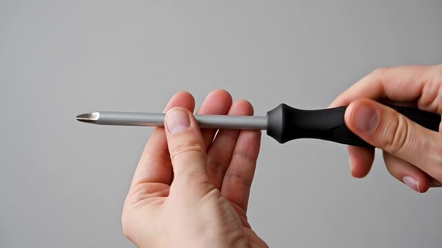 ?Precision tool handling: adjusting a sharp metal rod in slow motion