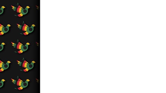 Colorful Pan African Folk Art Bird Pattern Border on Dark Background for Emancipation Day Celebration.