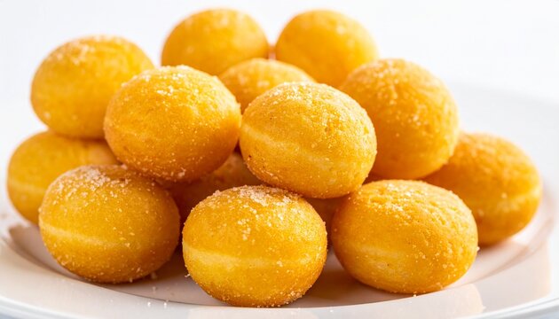 Golden fried pastry balls. Traditional fijian babakau dough bites tossed in sweet sugar, perfect for a delicious street food snack.