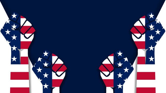 Patriotic Raised Fists with American Flag Pattern for Emancipation Day Celebration.