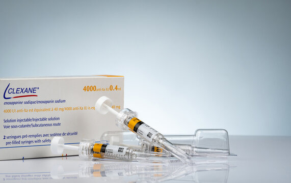 CHONBURI, THAILAND-OCTOBER 11, 2018: Clexane Syringes solution for injection in pre-filled syringes and injection needle with automatic safety system. Enoxaparin sodium for Treatment of DVT and PE.
