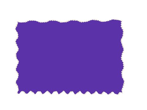 A vibrant purple rectangular shape with decorative scalloped paper edges
